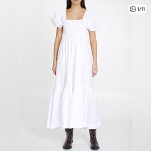 NWT GANNI COTTON POPLIN SMOCK MAXI DRESS IN WHITE Size: 36